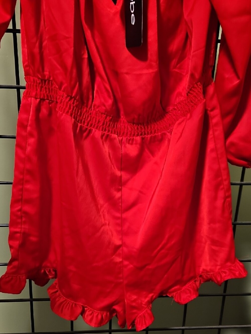 bebe Red Off-Shoulder Ruffle Romper - Picture 4 of 6